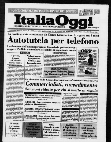 Italia oggi : quotidiano di economia finanza e politica